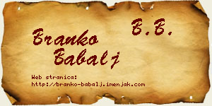 Branko Babalj vizit kartica